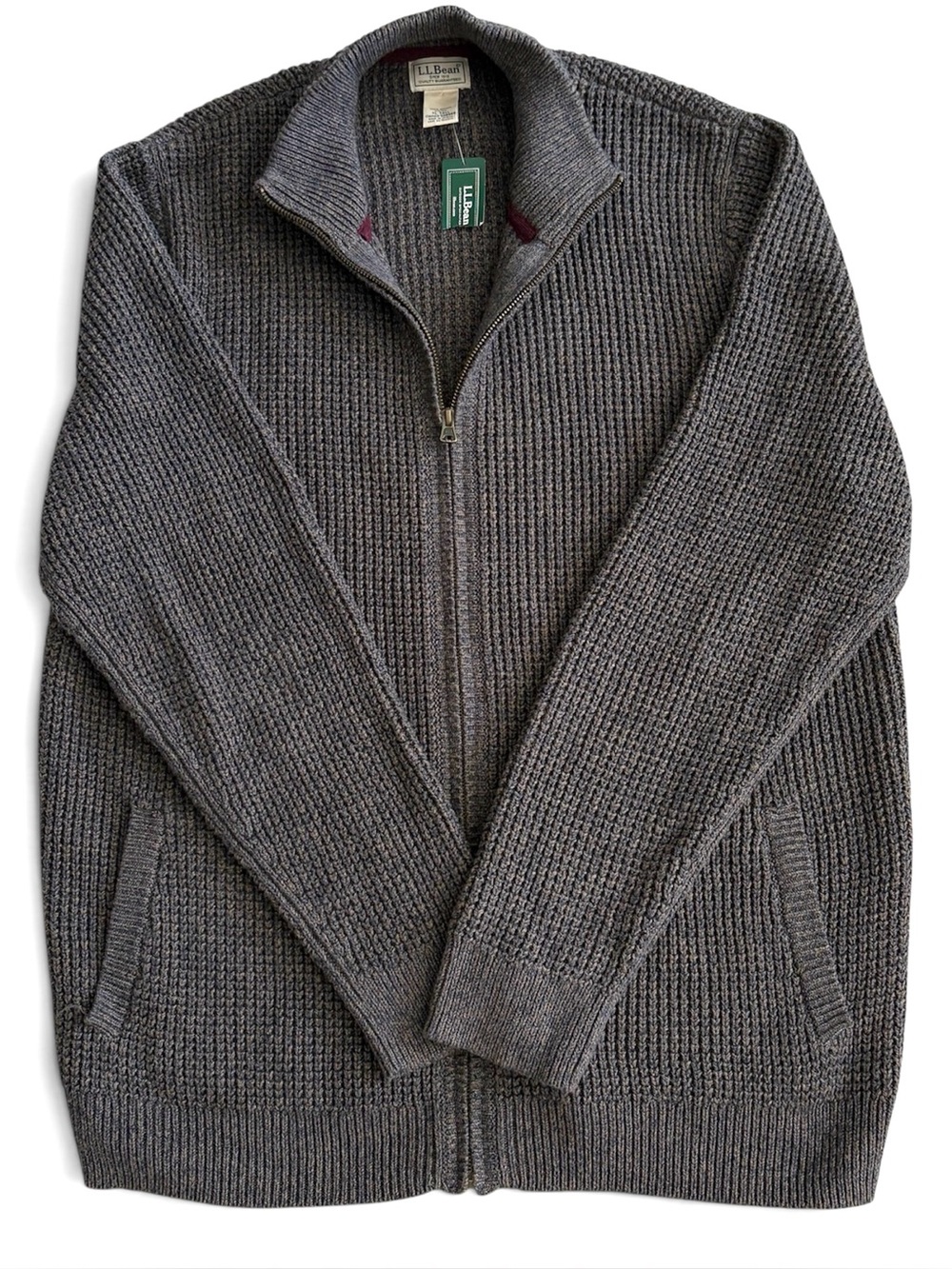 L.L. Bean Men's Chunky Zip Fisherman’s Cardigan Organic Cotton XL Tall
